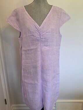 Pistache mauve linen shift dress v neck summer party size M